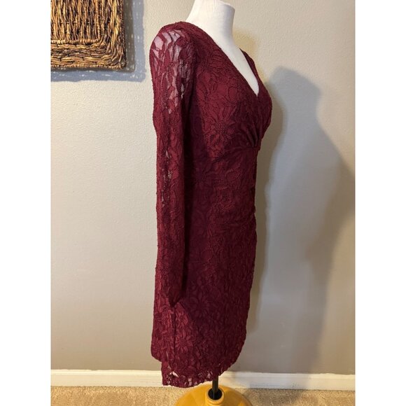 Ralph Lauren Dress 14 Burgundy Lace Sheath Long Sleeve Career Church Party - Picture 6 of 10